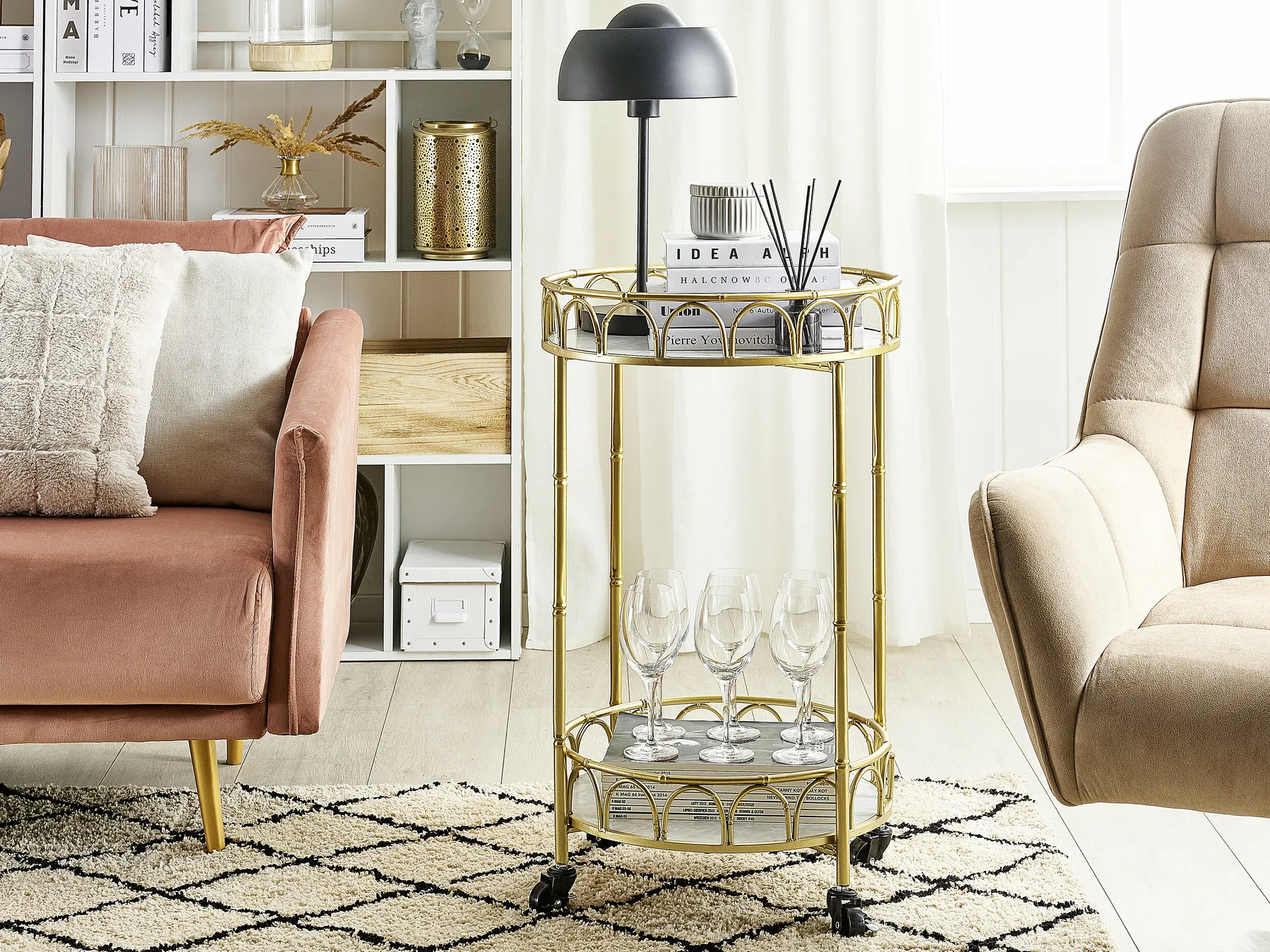 Kitchen Trolley SHAFTER Metal White Marble_791105