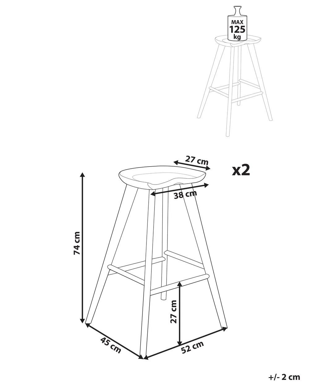 Set of 2 Bar Stools CANDO Brown_1065009