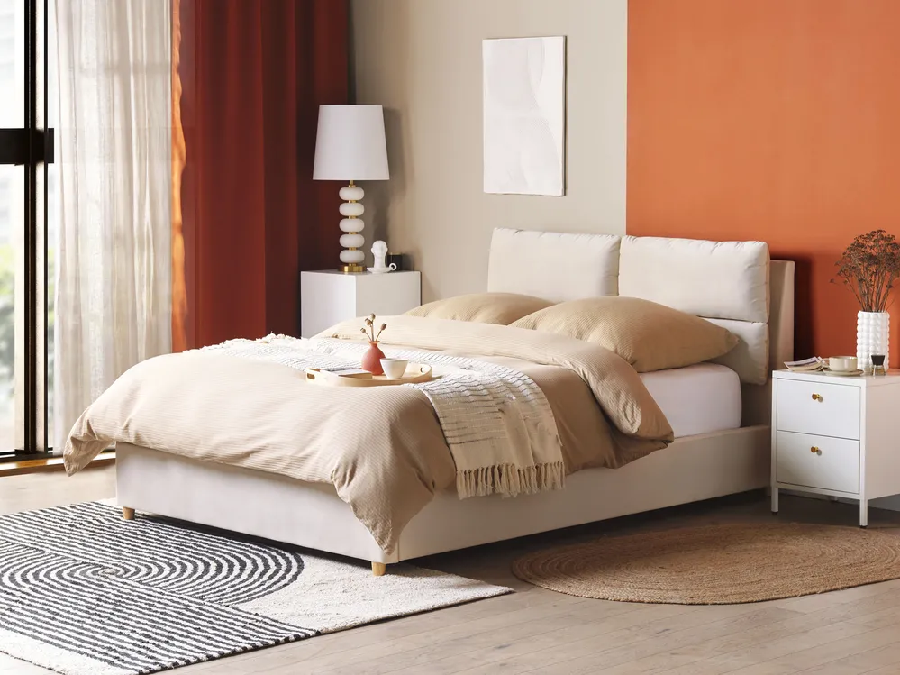 Ottoman Bed BATILLY Velvet Light Beige 140 x 200 cm (EU Double)