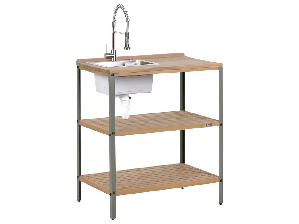 3 Piece Outdoor Kitchen Set with Sink IVREA Brown/ Silver Certified Acacia Wood_988468