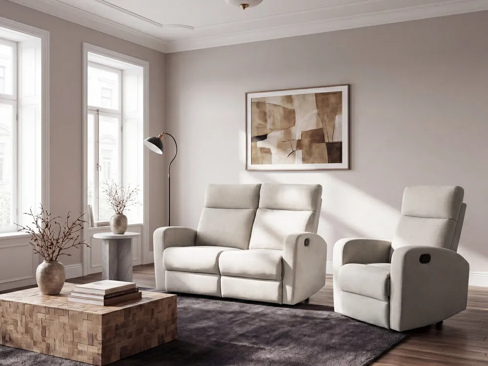 Reclinerfåtölj VERDAL Inklusive fotstöd Sammet Beige_1081150