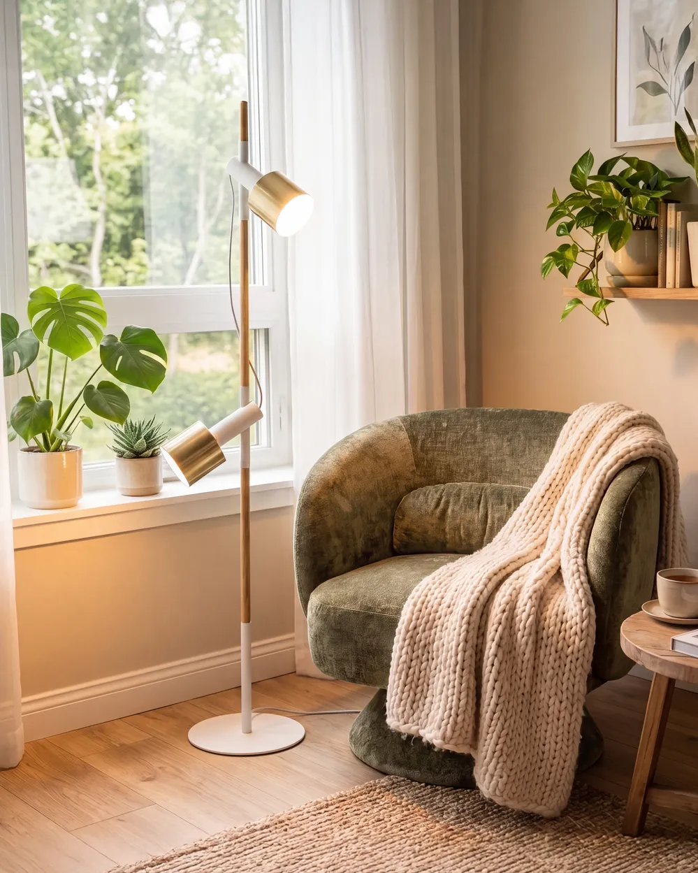 Floor Lamp OWENS Adjustable Ash Wood White_1145777