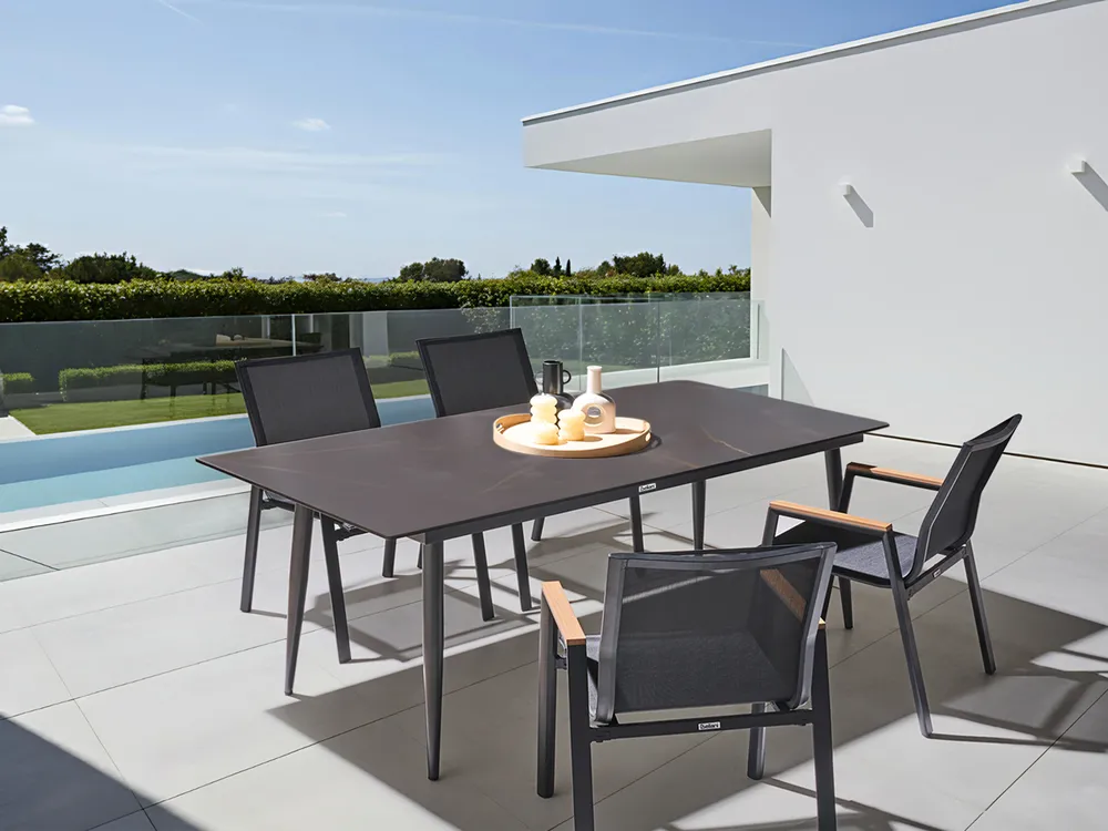 Garden Dining Table TOLENTINO 180 cm 90 cm Marble Effect Grey Marble