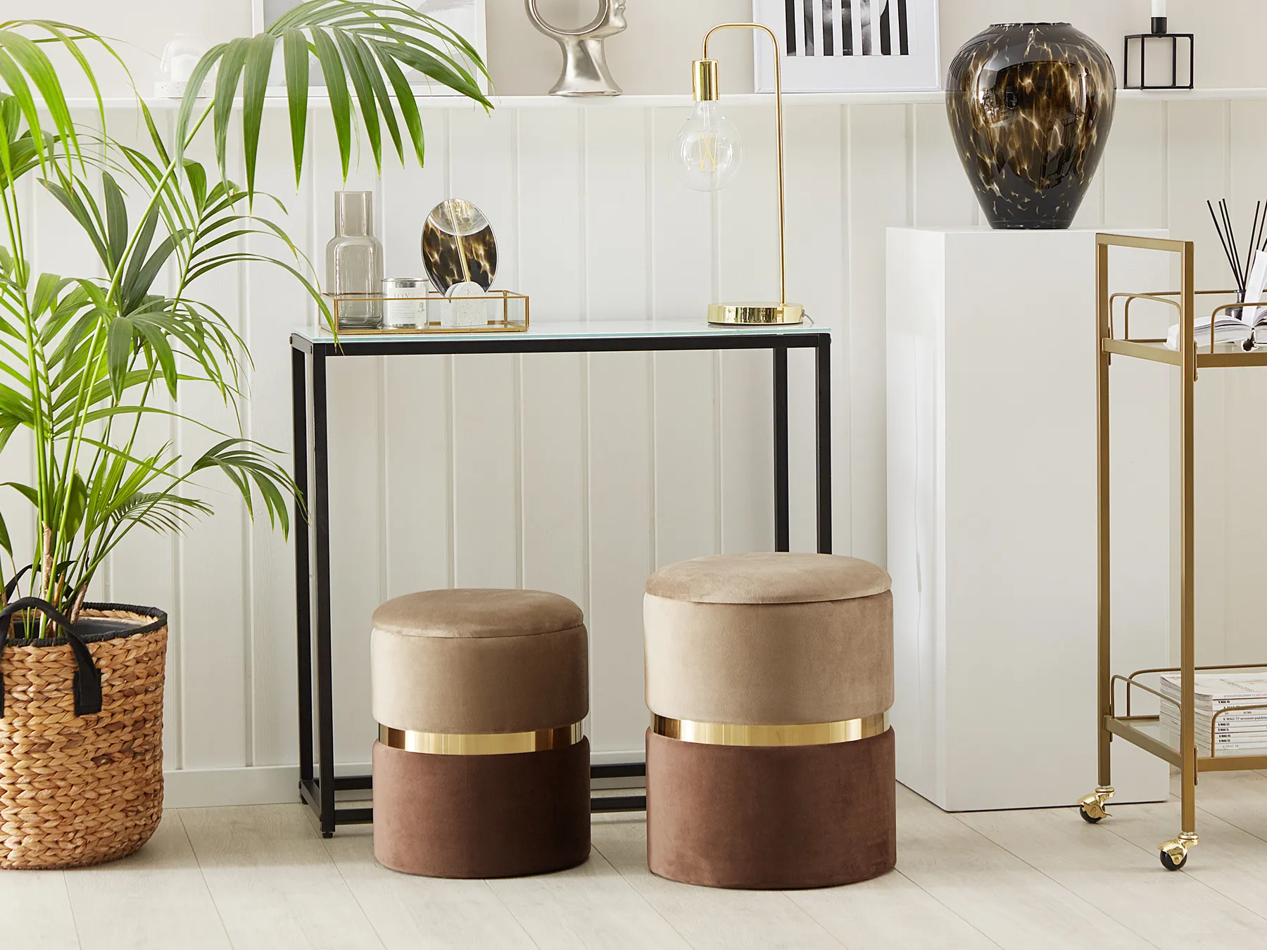 Set of 2 Storage Pouffes WICHITA Velvet Brown_772458