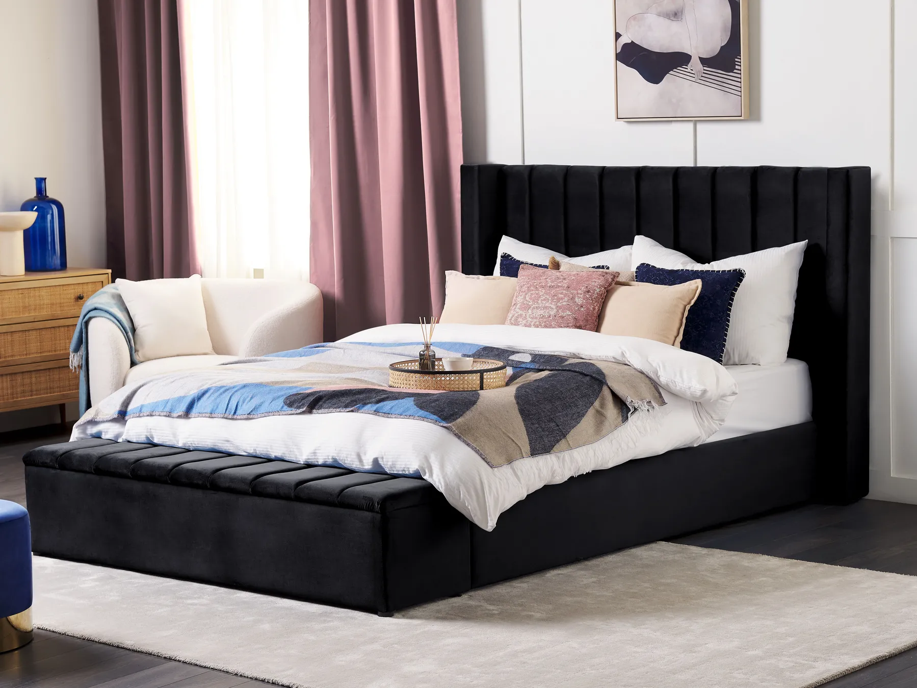 Bed with Storage Bench NOYERS Velvet Black 180 x 200 cm (EU Super King)_834573
