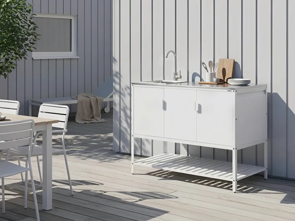 Outdoor Kitchen Cabinet with Sink MAENZA White Metal