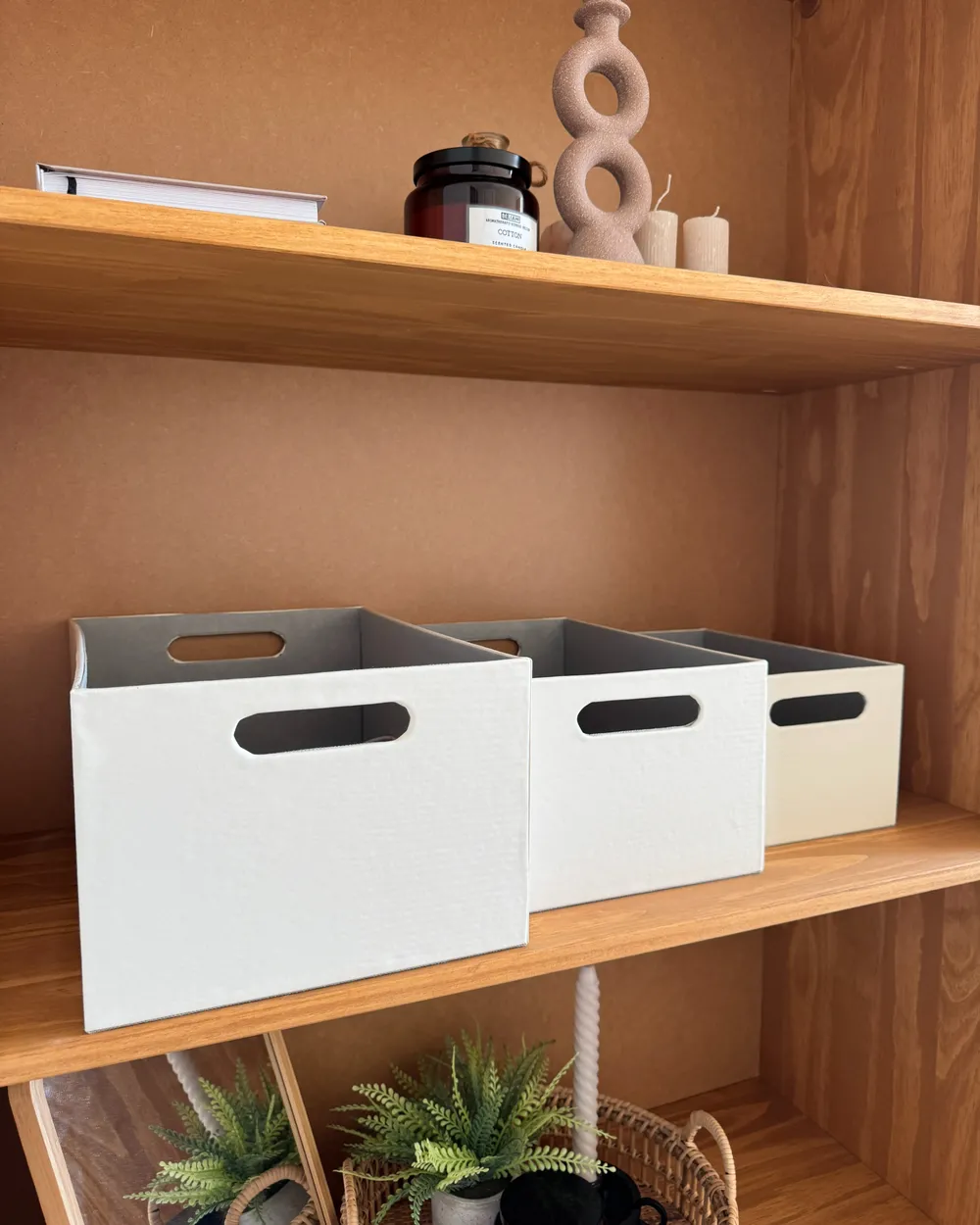 Set of 3 Boxes LARSA Faux Leather Beige_982651