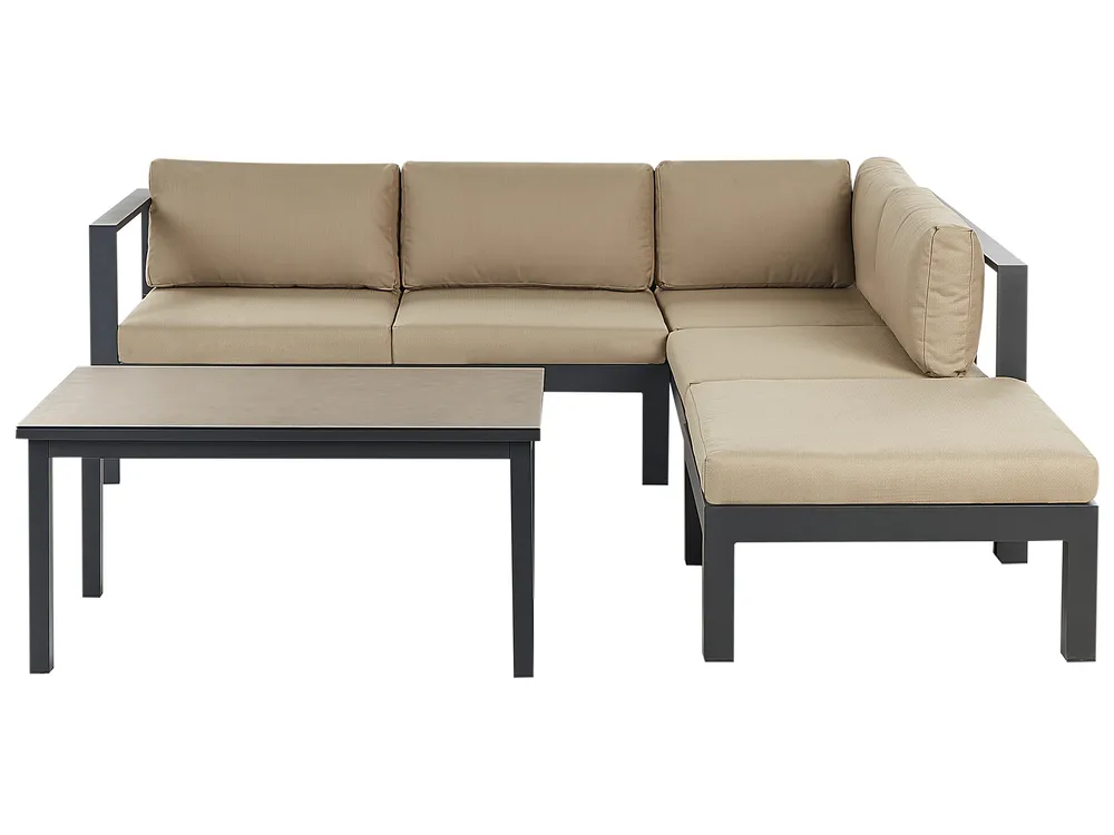 Garden Corner Sofa with Table 5 Seater MESSINA Metal Sand Beige Left Hand