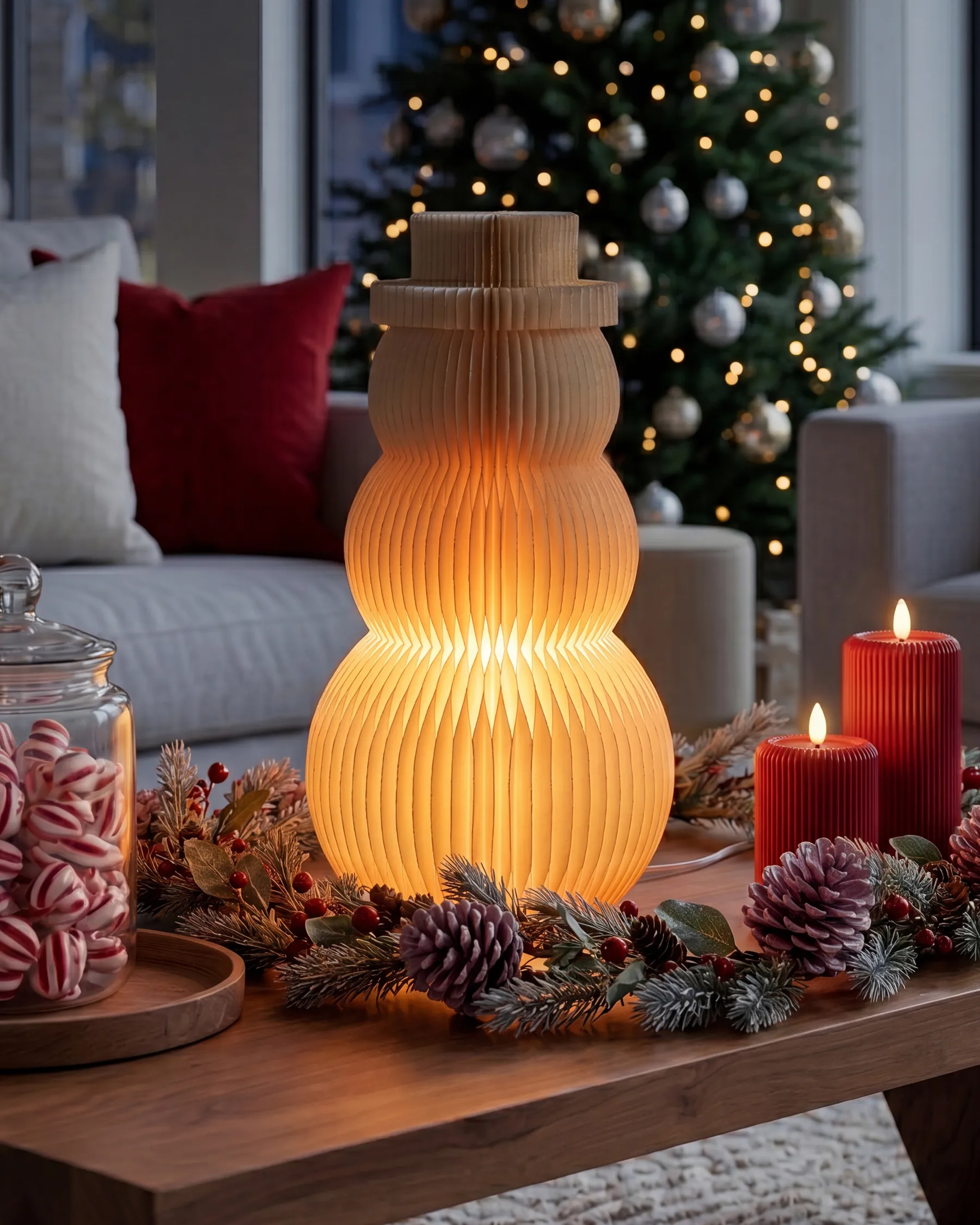 Christmas Decoration Table Lamp BANGA 51 cm Snowman Beige_1031803