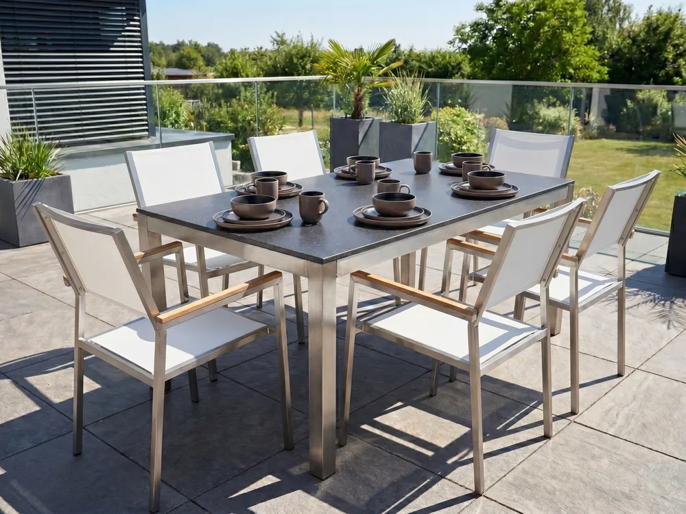Garden Dining Set 6 Seater GROSSETO Granite Polished Black/ White