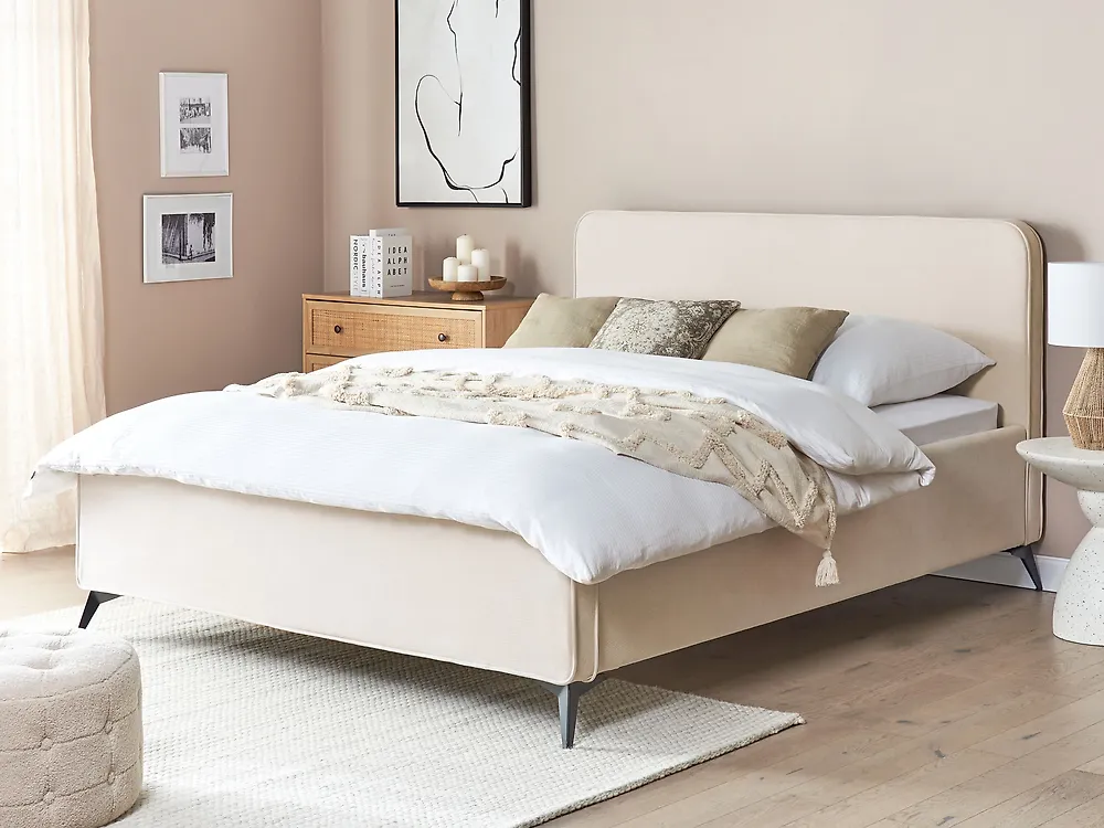 Säng med lamellram Manchester VALOGNES 160 x 200 cm Ljusbeige_1188042