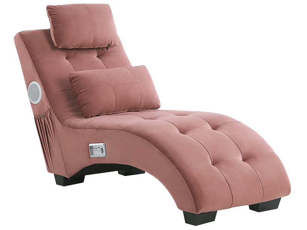 Schäslong SIMORRE med inbyggd Bluetooth-högtalare Sammet Pastellrosa_823099