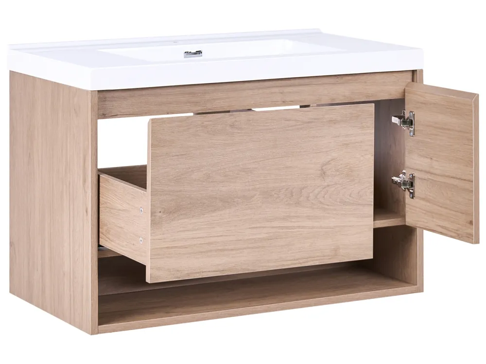 Wall Mounted Vanity Unit with Basin UMAYO Light Brown_1019818