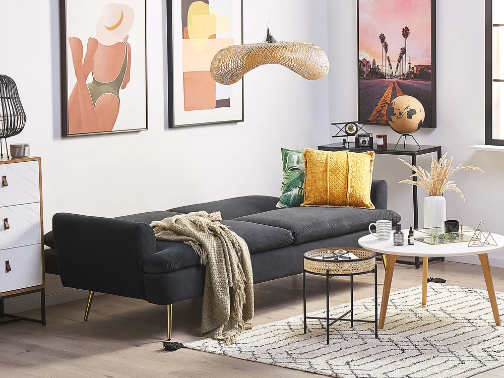 Sofa Bed 3 Seater VETTRE Velvet Black_787973