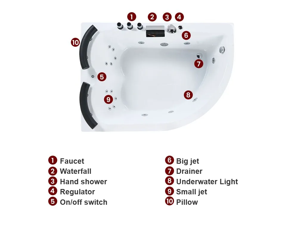 Corner Hot Tub with LED PARADISO 1580 x 1130 mm White Right Hand_979083