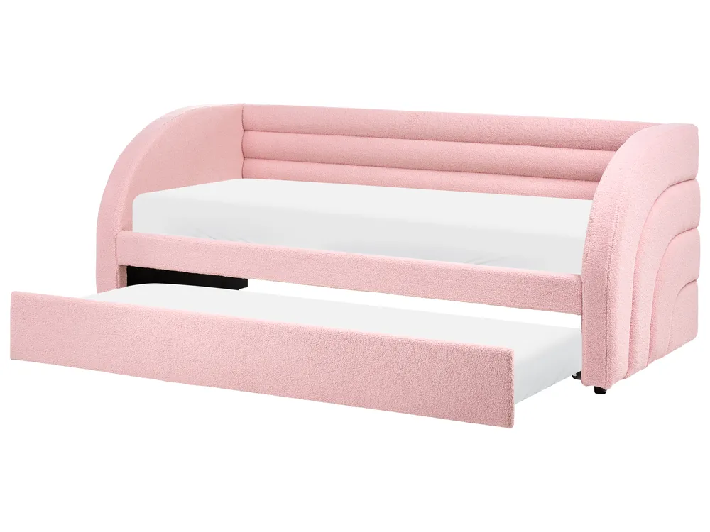 Utdragbar säng Bouclé ALBIAC 90 x 200 cm Pastellrosa_1069065