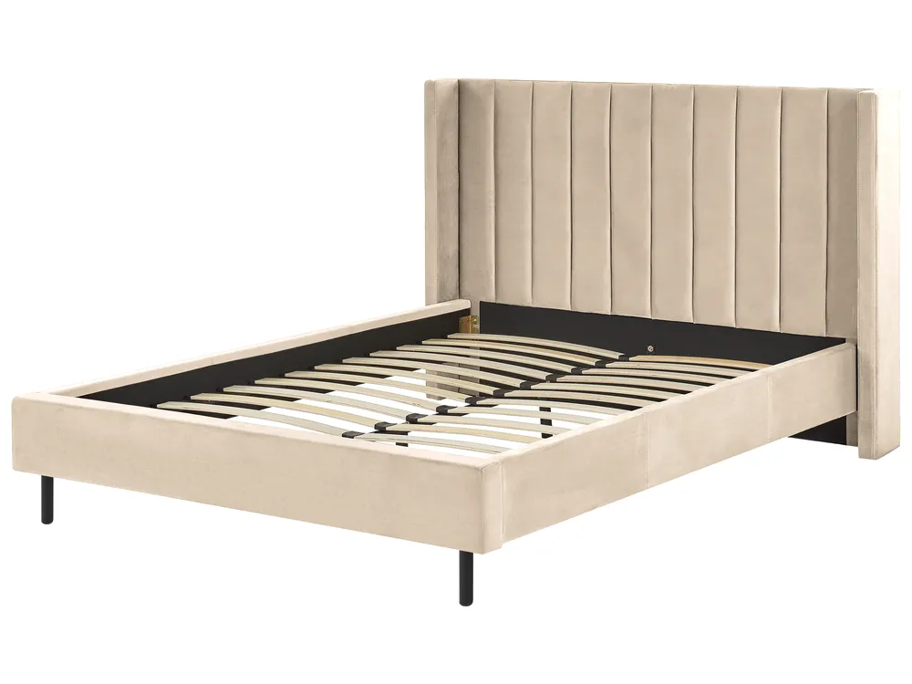 Säng med lamellram Sammet VILLETTE 140 x 200 cm Beige_832580