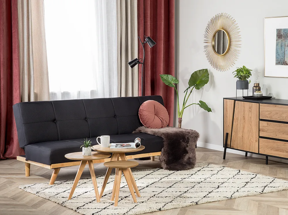 Sofa Bed 3 Seater FROYA Fabric Black