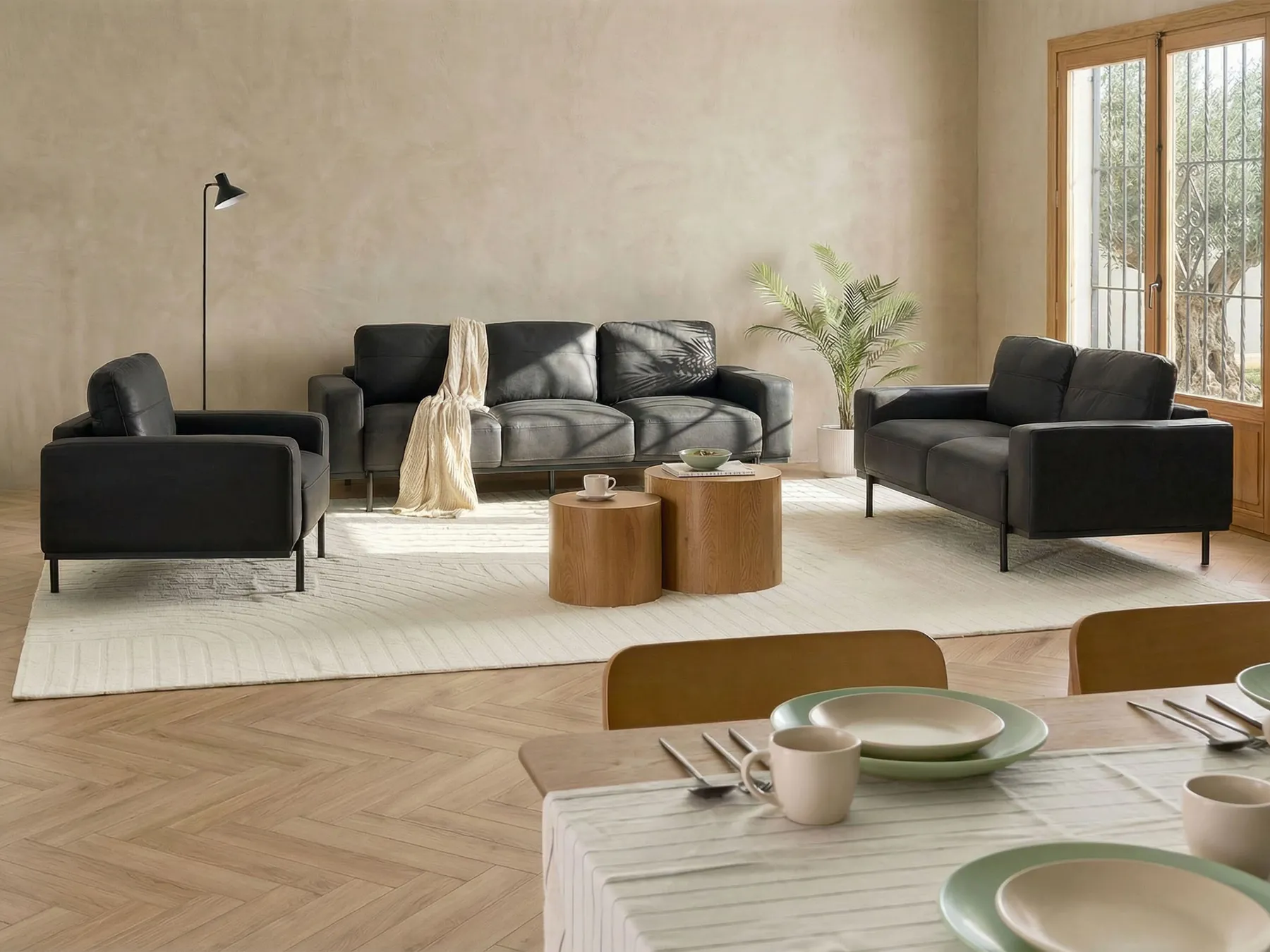 Living Room Set 6 Seater SOVIK Faux Leather Black_1041367