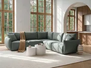 Modular Corner Sofa 5 Seater MESNALI Fabric Green Left Hand_1046664