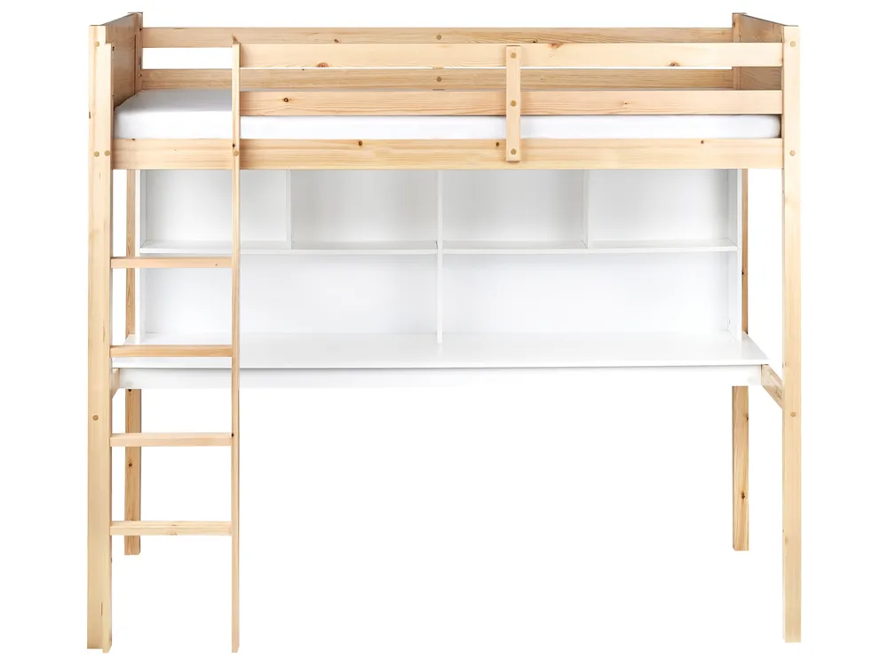 High Sleeper Bed with Desk Pine Wood FOUCAMONT 90 x 200 cm (EU Single) Light Brown_964301