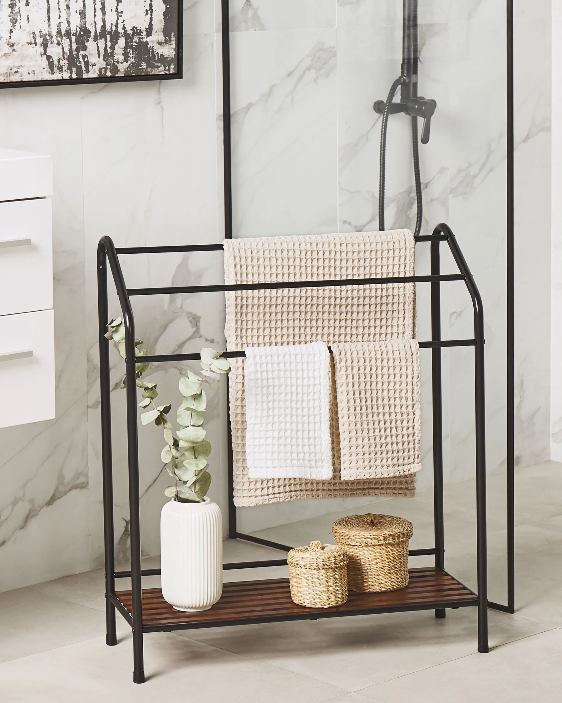 Towel Stand with Shelf MURIVA Metal Black_821881