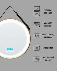 LED-baderomsspeil DAROIS 60 cm 60 cm Med innebygd Bluetooth-høyttaler Gull_940504