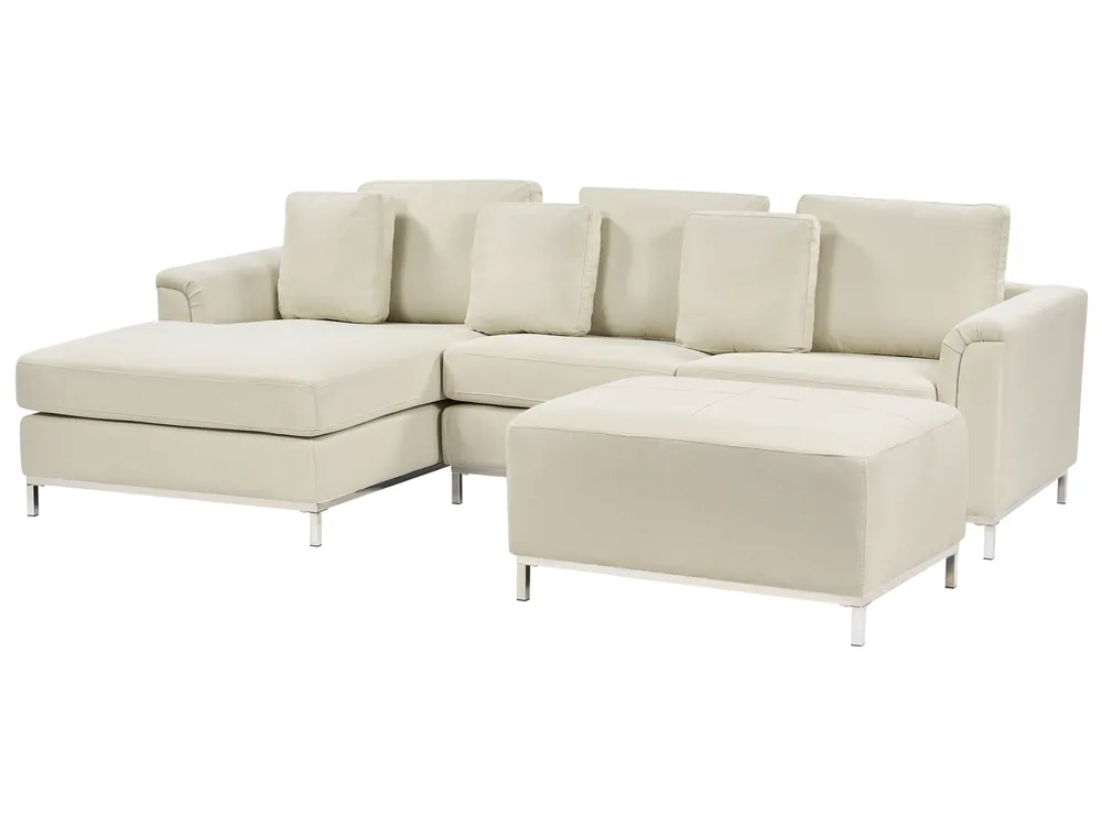 Corner Sofa 4 Seater OSLO with Ottoman Fabric Beige Right Hand_943178