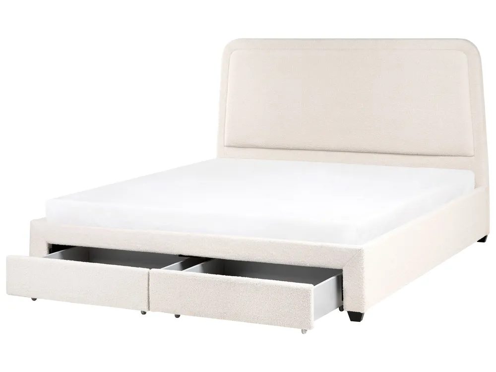 Säng med förvaringslådor SARDENT Bouclé Off-White 180 x 200 cm_1023552