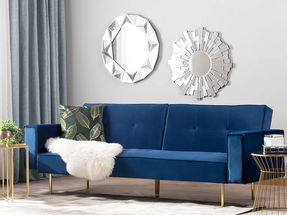 Sofa Bed 3 Seater VISNES Velvet Navy Blue