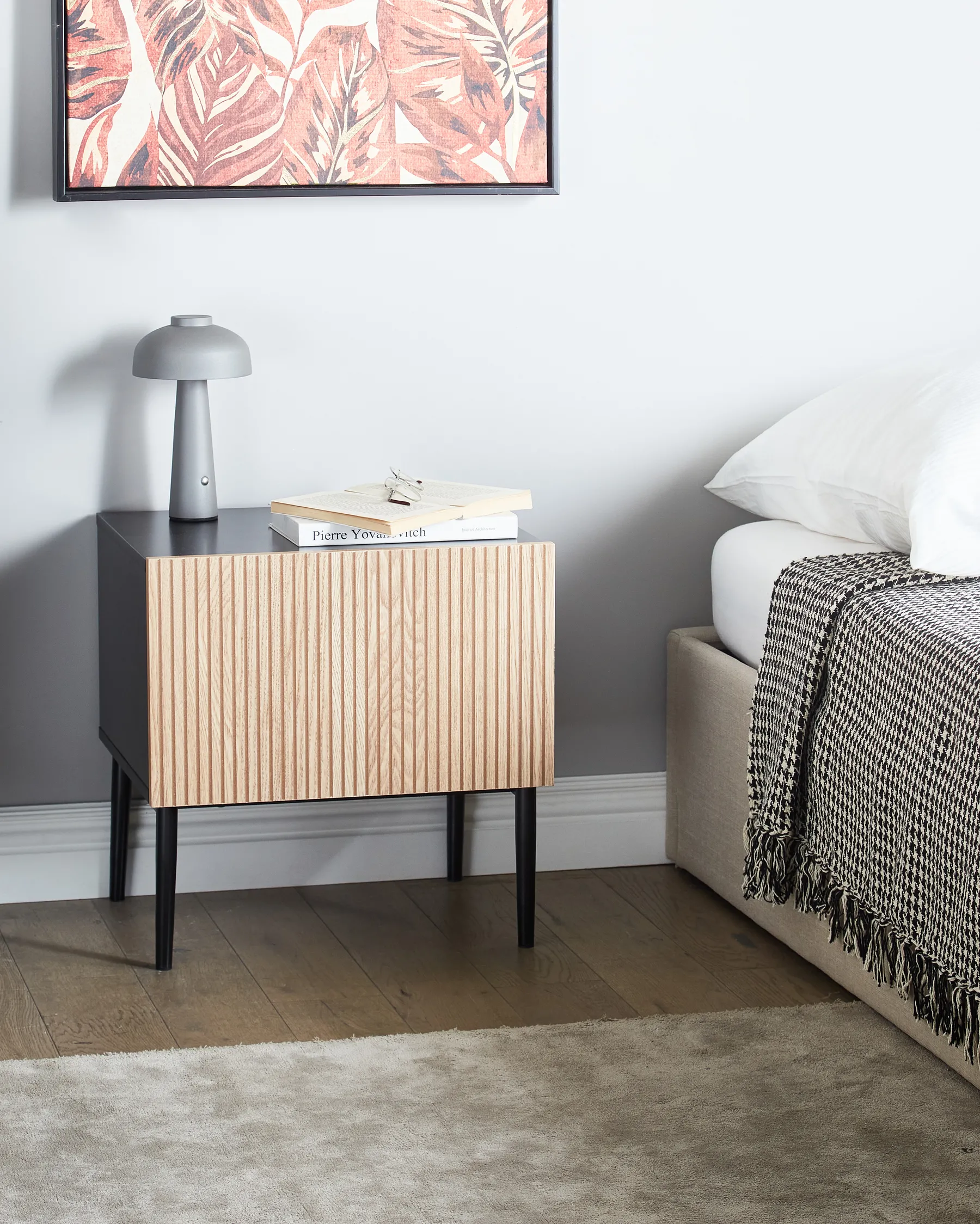 Bedside Table BLYTHE Natural Ash Wood Black_968576