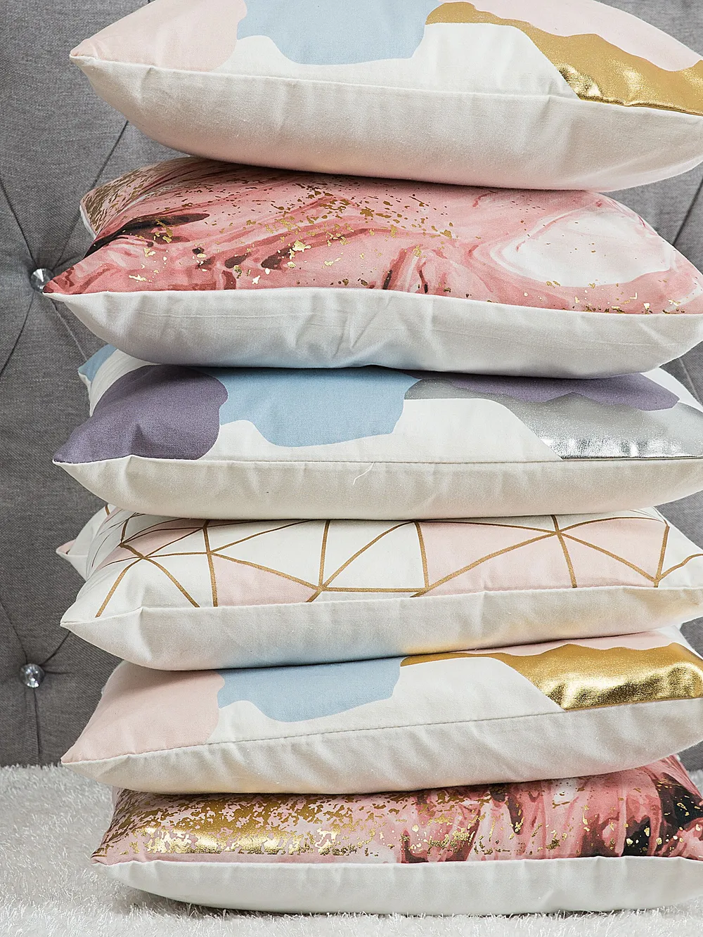 Set of 2 Decorative Cushions IXIA 45 x 45 cm Cotton Pink Abstract Pattern_769652