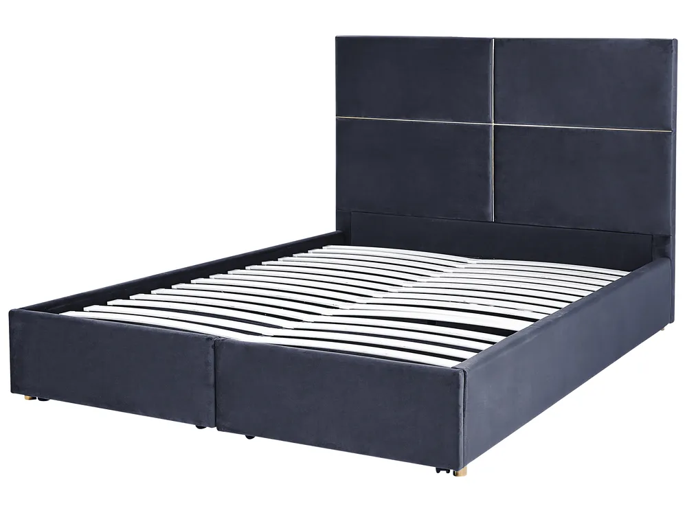 Ottoman Bed VERNOYES Velvet Black 160 x 200 cm (EU King Size)_861451