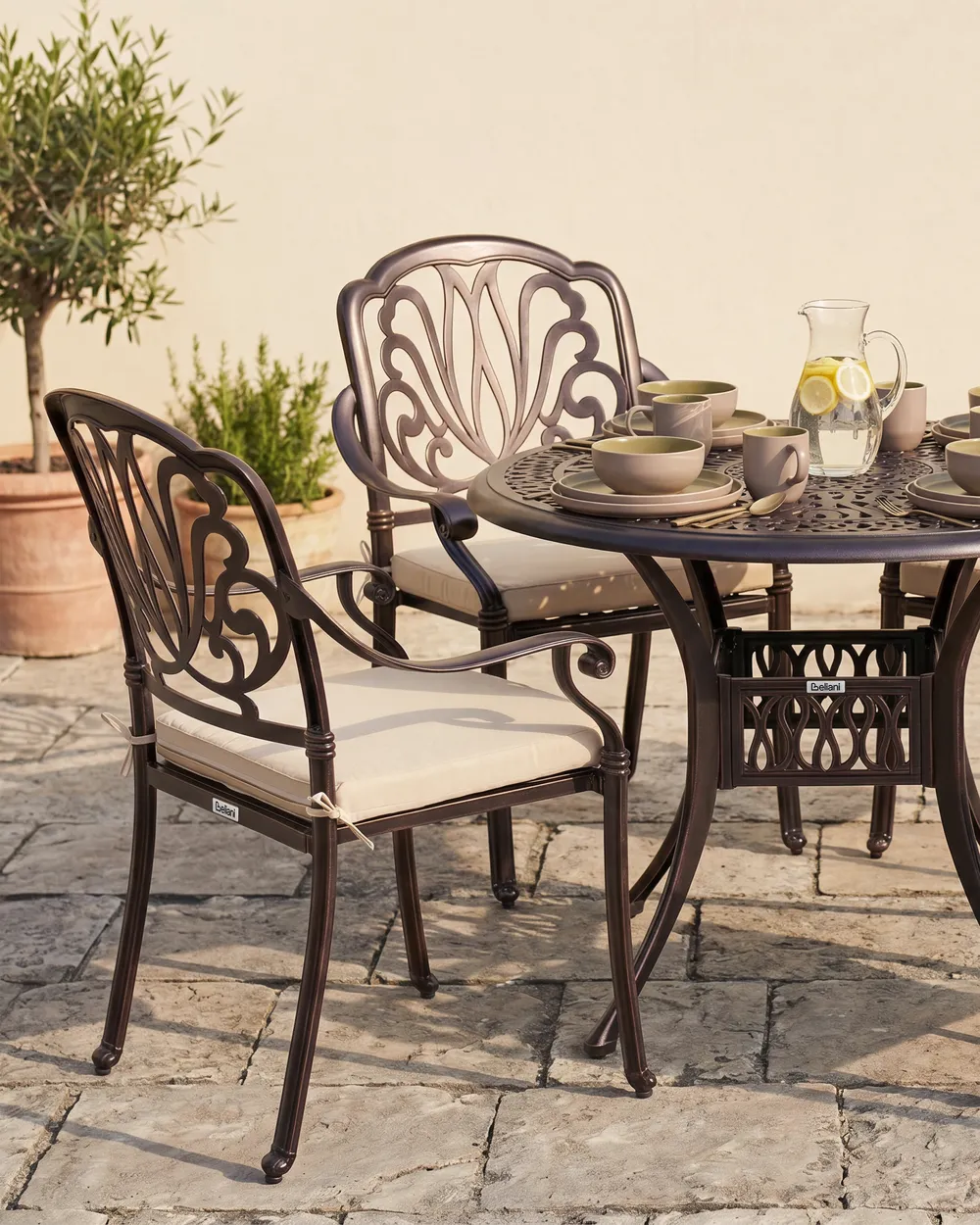 Set of 4 Garden Chairs with Cushions ANCONA Metal Dark Brown_1102458