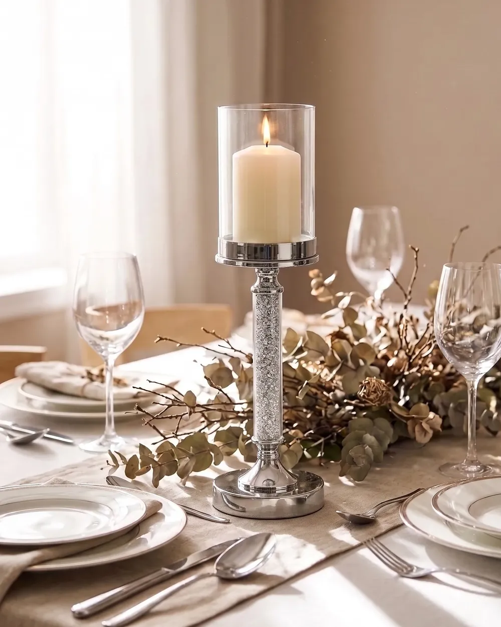 Candle Holder ABBEVILLE 41 cm Glass Silver_1093441