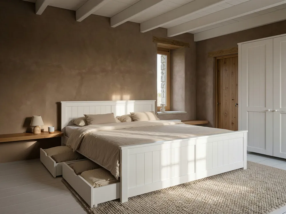 Bed with 2 Drawers SABRAN Pine Wood White 160 x 200 cm (EU King Size)_1061289
