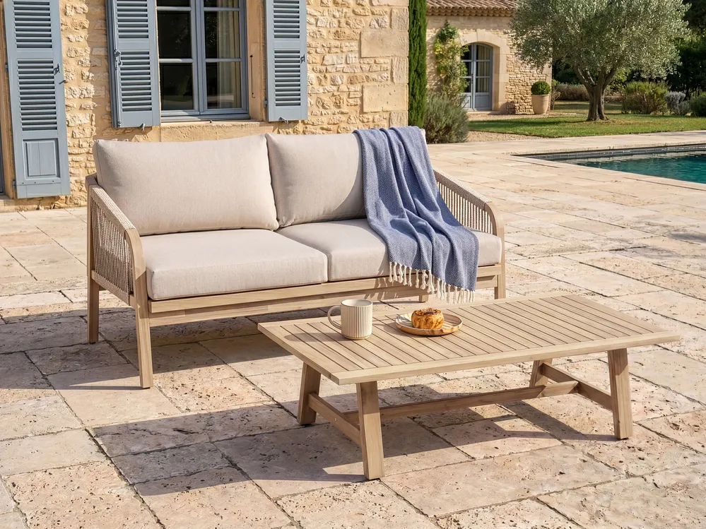Garden Sofa with Table 2 Seater SUMBA Acacia Wood Light Brown