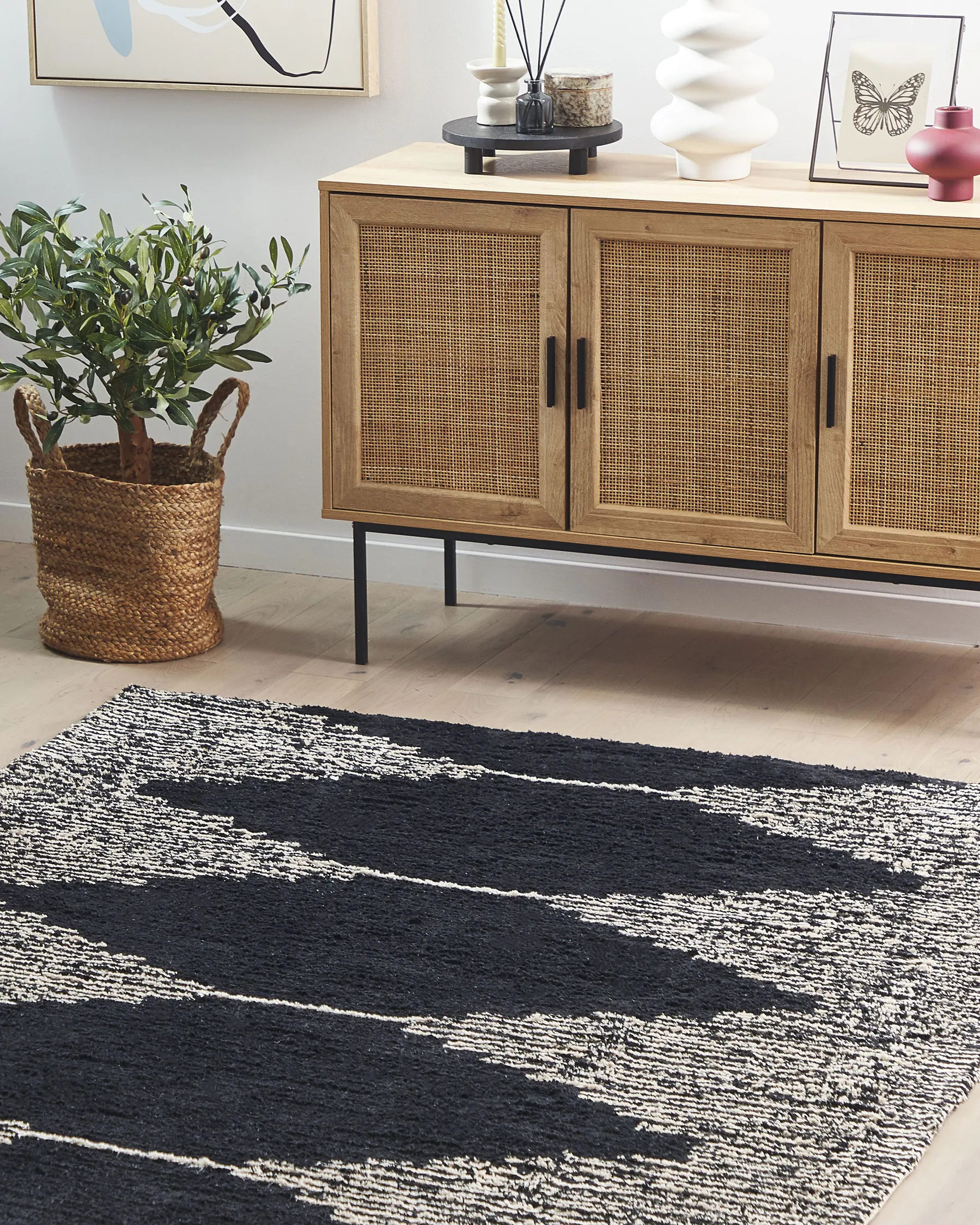 Rug BATHINDA Black/ White 160 x 230 cm Cotton_817033