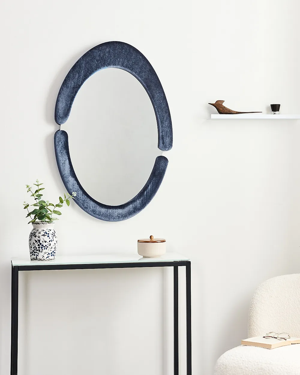 Väggspegel MASSAY 53 cm 90 cm Sammet Mörkblå_1183994