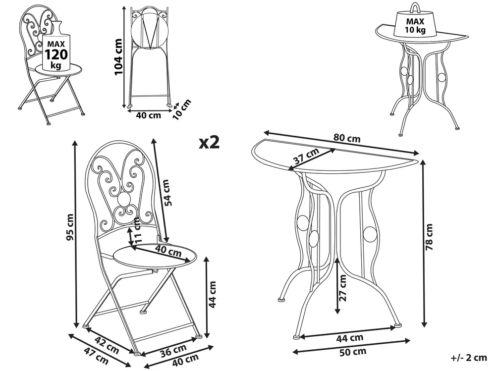 Bistro Set Folding COGGIA Metal Light Beige_1002605