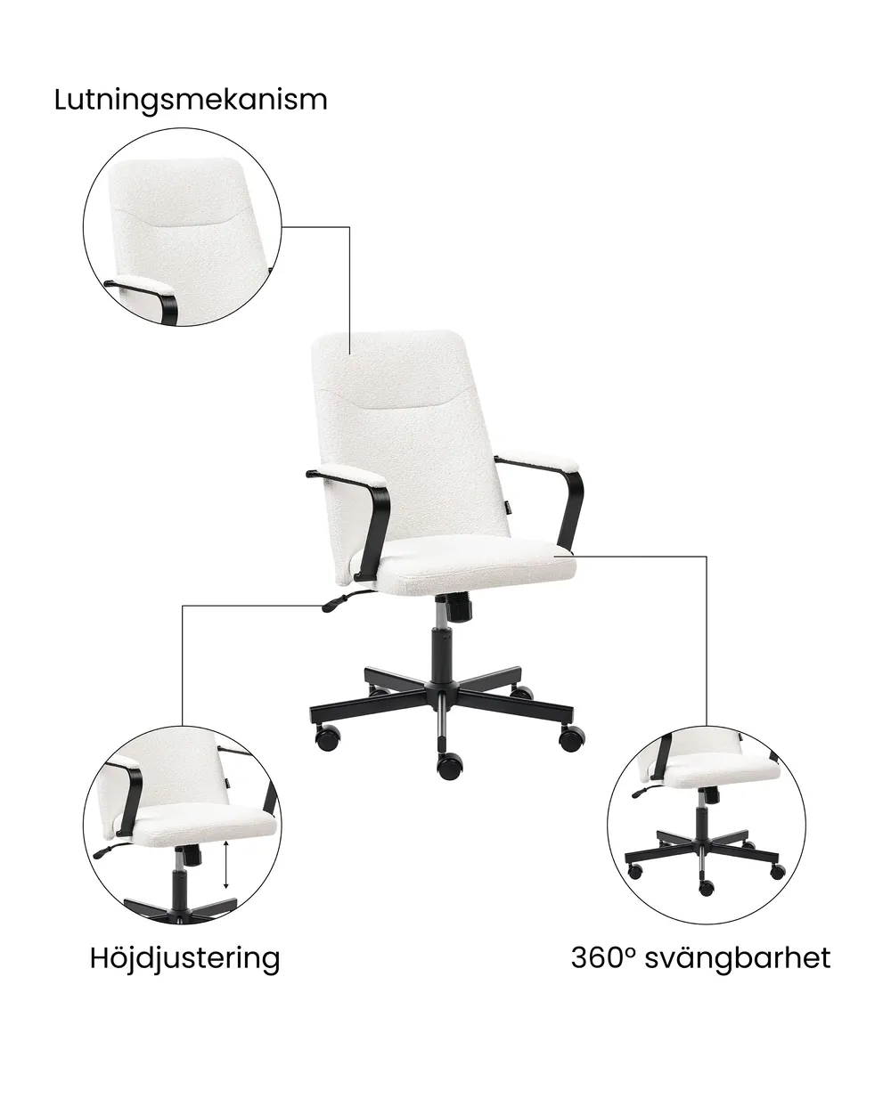 Kontorsstol CAROGA Bouclé Vit_1059671