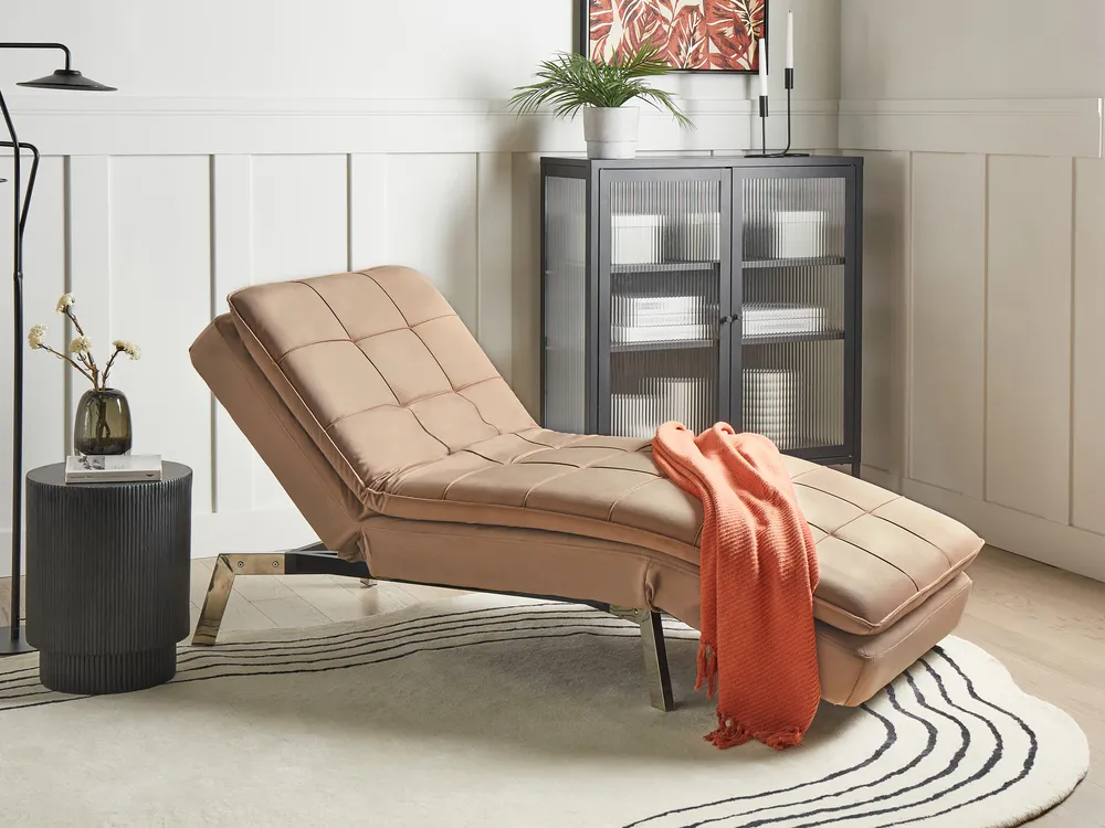 Chaise Longue LOIRET Velvet Light Brown