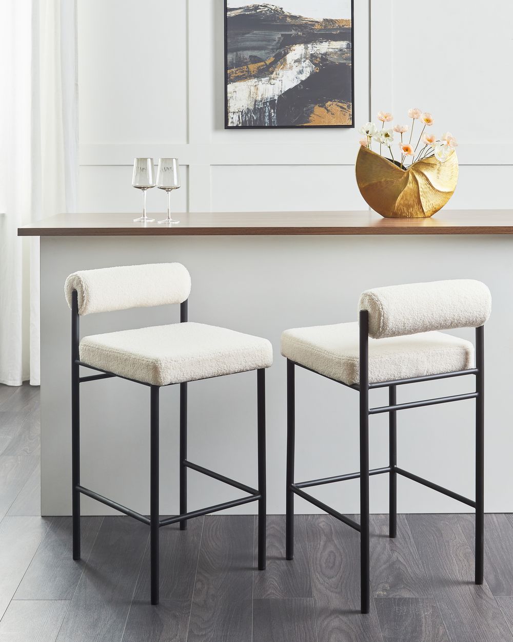 Sett med 2 barstoler AMAYA Bouclé Off white