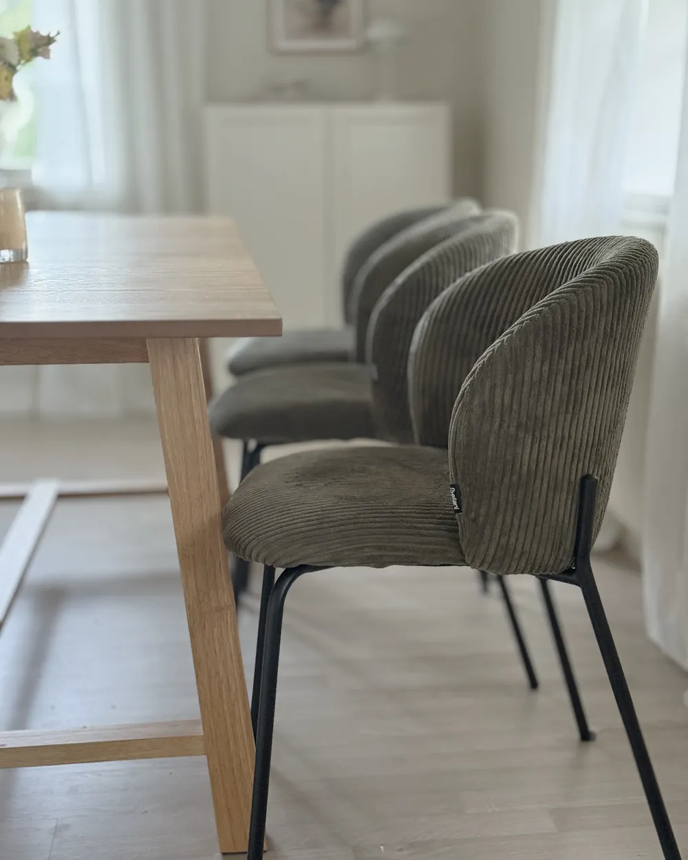 Set of 2 Dining Chairs MILES Corduroy Olive Green_1017582