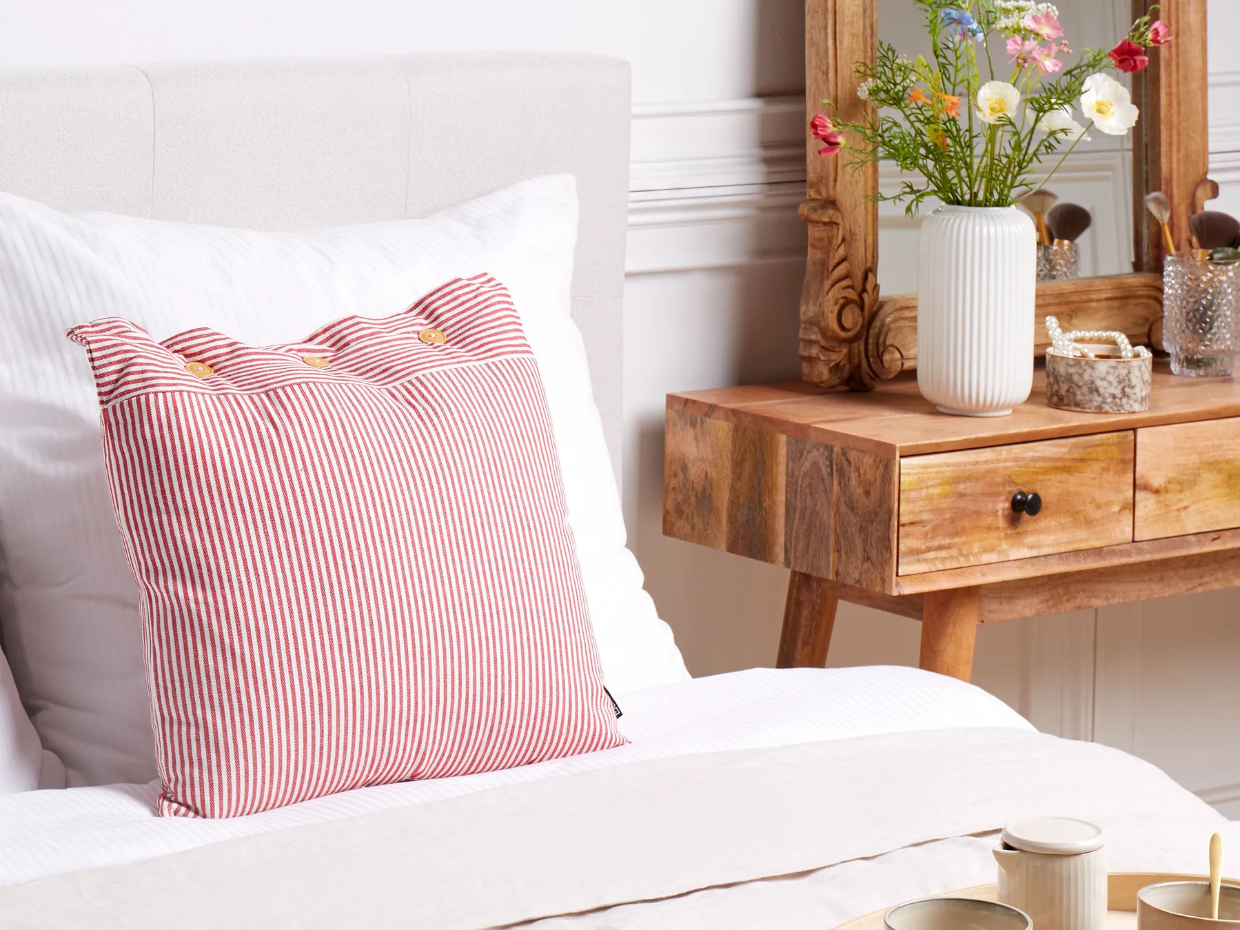 Throw Cushion AALITA 45 x 45 cm Cotton Red Striped_902636