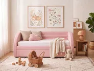 Utdragbar säng Bouclé ALBIAC 90 x 200 cm Pastellrosa_1074692