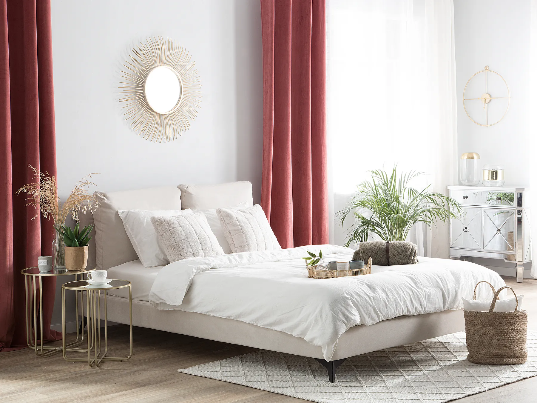 Säng med lamellram Chenille MELLE 160 x 200 cm Ljusbeige_762669
