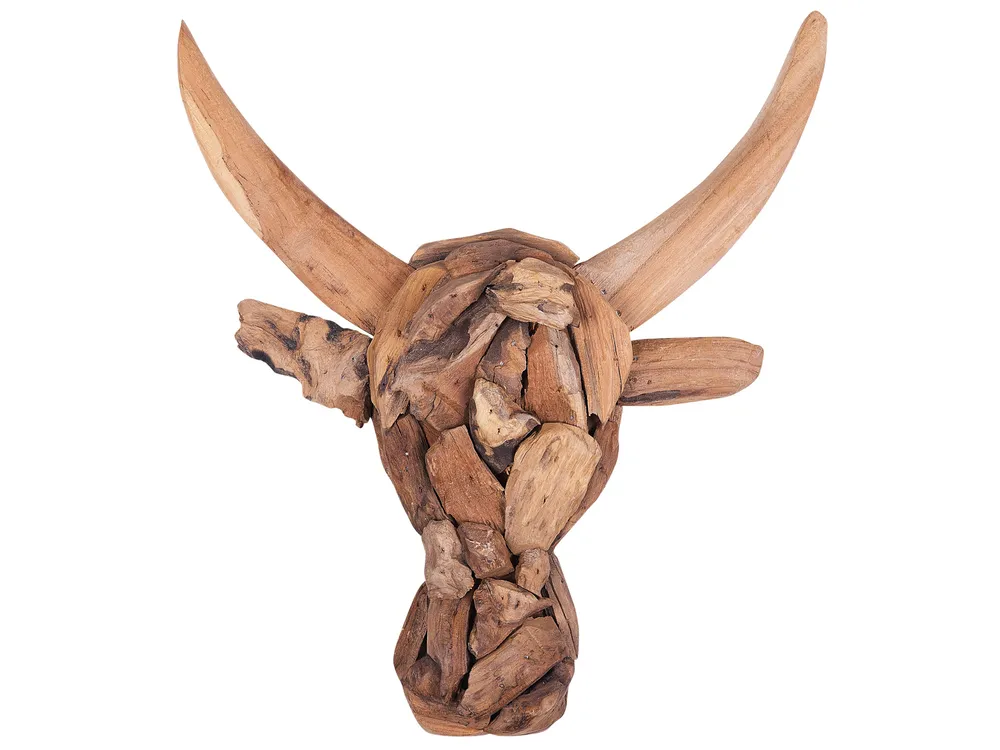 Wall Figurine Bull BULL HEAD Teak Wood 34 cm Brown