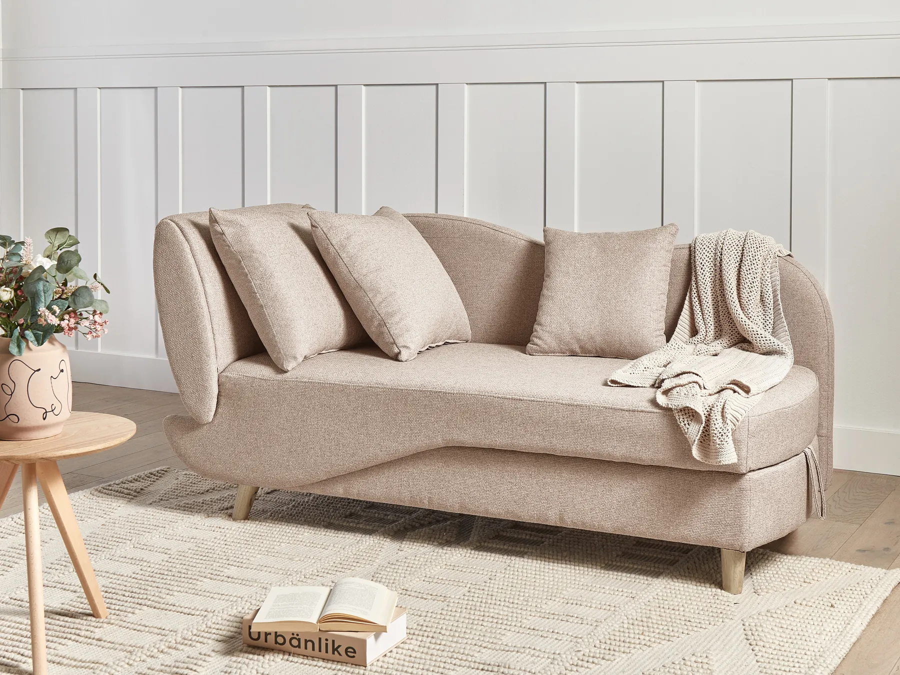 Left-Hand Chaise Longue MERI with Storage Faux Linen Light Brown_937712