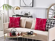 Set med 2 prydnadskuddar PINUS 45 x 45 cm Sammet Röd Geometriskt tryck_1178242